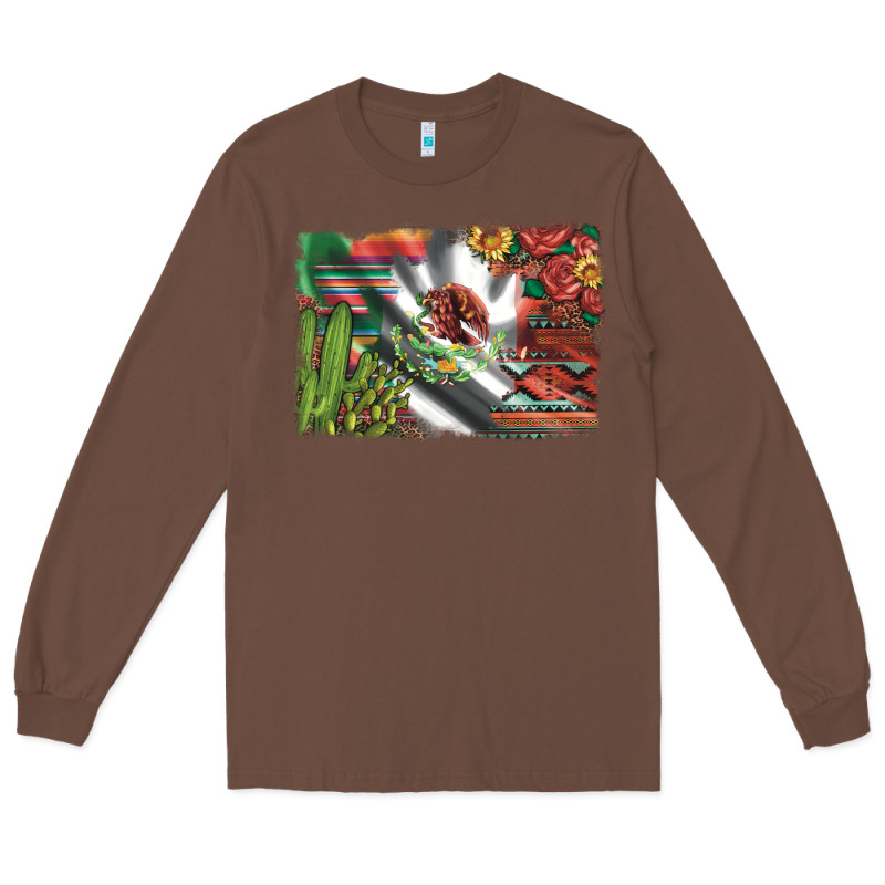 Mexico Flag Sunflowers Roses And Cactus With Serape Aztec And Leopard Long Sleeve Tee by Artiststas | Teevron