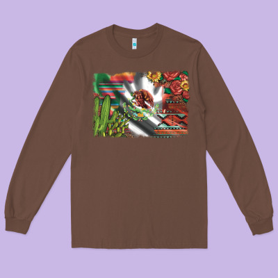 Mexico Flag Sunflowers Roses And Cactus With Serape Aztec And Leopard Long Sleeve Tee Designed By Artiststas