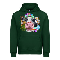Forest Green Happy Easter Cow with eggs Easter Day Urban Hoodie - HowdyJamesFarm