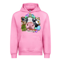 Fuchsia Pink Happy Easter Cow with eggs Easter Day Urban Hoodie - HowdyJamesFarm