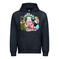 Navy Happy Easter Cow with eggs Easter Day Urban Hoodie - HowdyJamesFarm
