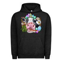 Pigment Black Happy Easter Cow with eggs Easter Day Urban Hoodie - HowdyJamesFarm