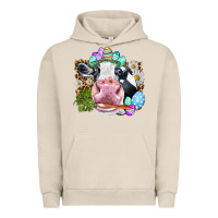Pigment French Oak Happy Easter Cow with eggs Easter Day Urban Hoodie - HowdyJamesFarm