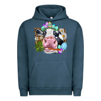 Pigment Midnight Navy Happy Easter Cow with eggs Easter Day Urban Hoodie - HowdyJamesFarm