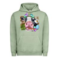 Pigment Oil Green Happy Easter Cow with eggs Easter Day Urban Hoodie - HowdyJamesFarm