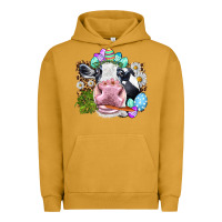 Pigment Peanut Butter Happy Easter Cow with eggs Easter Day Urban Hoodie - HowdyJamesFarm