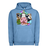 Pigment Pebble Blue Happy Easter Cow with eggs Easter Day Urban Hoodie - HowdyJamesFarm