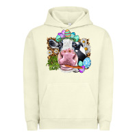 Pigment Pistachio Happy Easter Cow with eggs Easter Day Urban Hoodie - HowdyJamesFarm