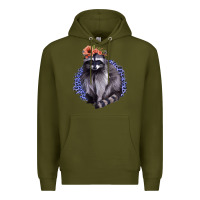 Army Green Raccoon with Flowers Premium Hoodie - Bettercallsaul