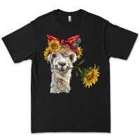 Black alpaca with sunflowers and bandana Premium Tee - BarkalooDesign