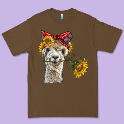 Alpaca With Sunflowers And Bandana Premium Tee Designed By Barkaloodesign