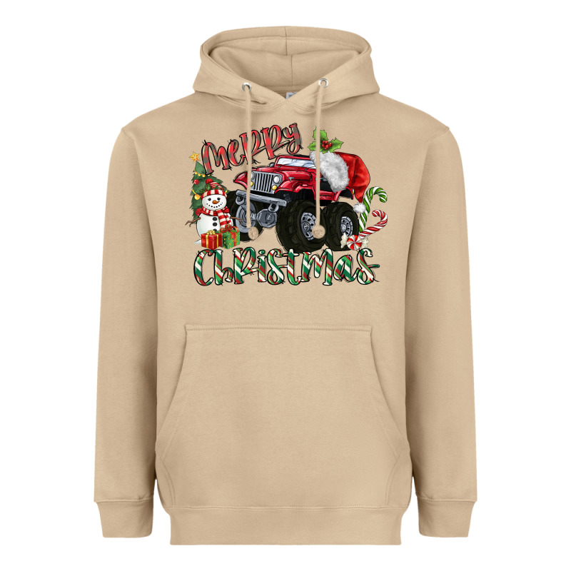 Merry Christmas Monster Truck Heavyweight Hoodie by MaliasSmallBusiness | Teevron
