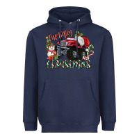 Navy Merry Christmas Monster Truck Heavyweight Hoodie - MaliasSmallBusiness