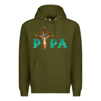Army Green Papa Jesus with Cross Premium Hoodie - Bettercallsaul