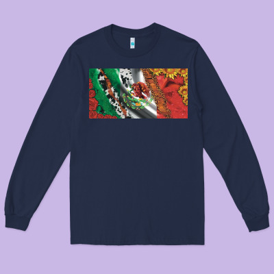 Mexico Flag Cowhide Leopard Sunflower And Roses Licanse  Plate Long Sleeve Tee Designed By Artiststas