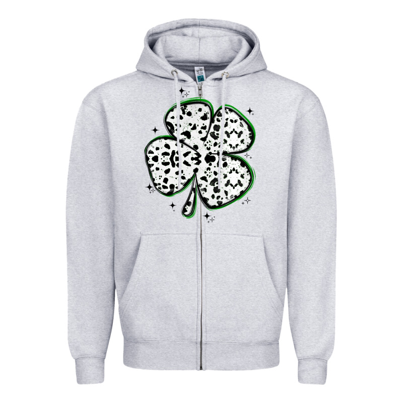 Four Leaf Clover Dalmatian Print Grunge Zipper Hoodie by MaliasSmallBusiness | Teevron