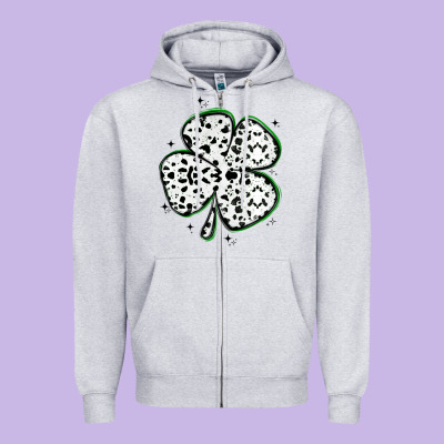 Four Leaf Clover Dalmatian Print Grunge Zipper Hoodie Designed By Maliassmallbusiness