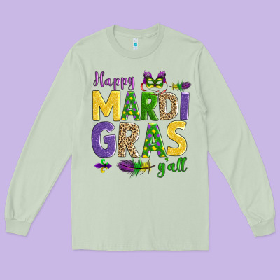Happy Mardi Gras Y'all Long Sleeve Tee Designed By Adodesignshop