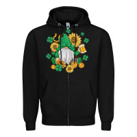 Black st patrick's day shamrock sunflowers gnome Zipper Hoodie - MaliasSmallBusiness