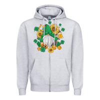 St Patrick's Day Shamrock Sunflowers Gnome Zipper Hoodie | Teevron