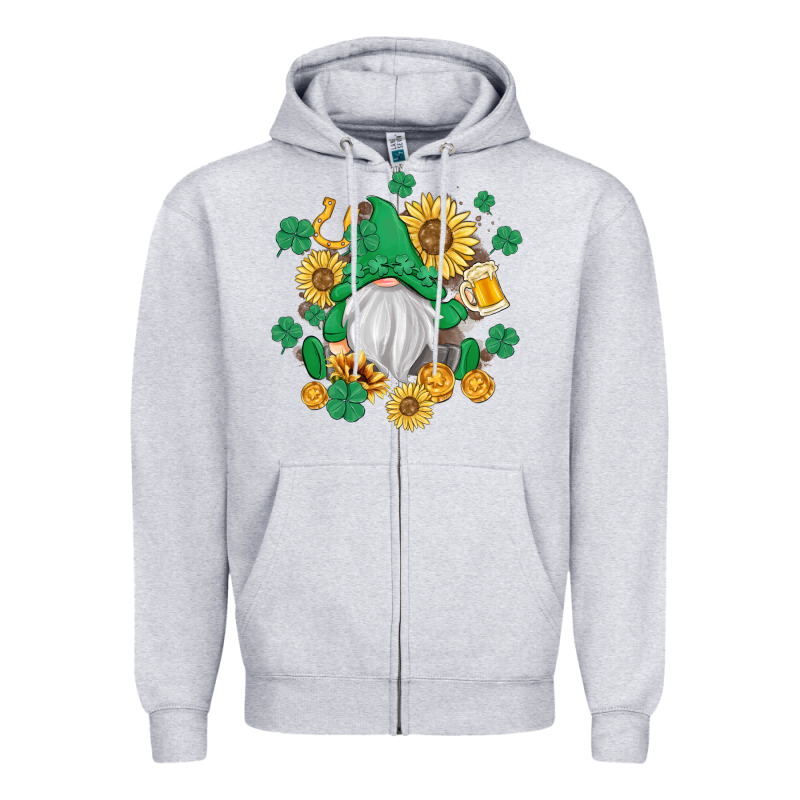 St Patrick's Day Shamrock Sunflowers Gnome Zipper Hoodie by MaliasSmallBusiness | Teevron