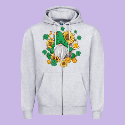 St Patrick's Day Shamrock Sunflowers Gnome Zipper Hoodie Designed By Maliassmallbusiness