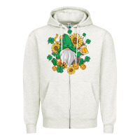 Oatmeal Heather st patrick's day shamrock sunflowers gnome Zipper Hoodie - MaliasSmallBusiness