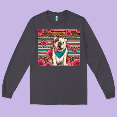 British Bulldog Floral Serape Tumbler Long Sleeve Tee Designed By Artiststas