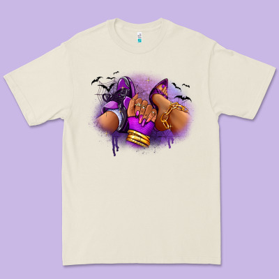Premium Tee Halloween sneaker and heel afro woman