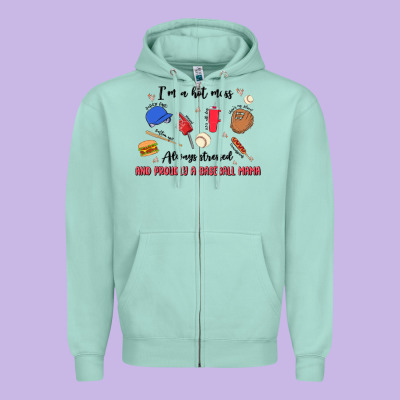 I'm A Hot Mess,always Stressed,and Proudly A Baseb Zipper Hoodie Designed By Maliassmallbusiness