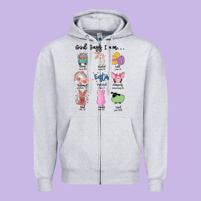Gos Says ı Am Easter Zipper Hoodie Designed By Maliassmallbusiness