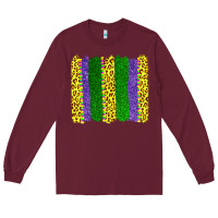Burgundy mardi gras leopard brushstrokes Long Sleeve Tee - AdoDesignShop