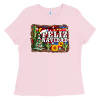 Bubblegum Pink feliz navidad Ladies Tee - AdoDesignShop