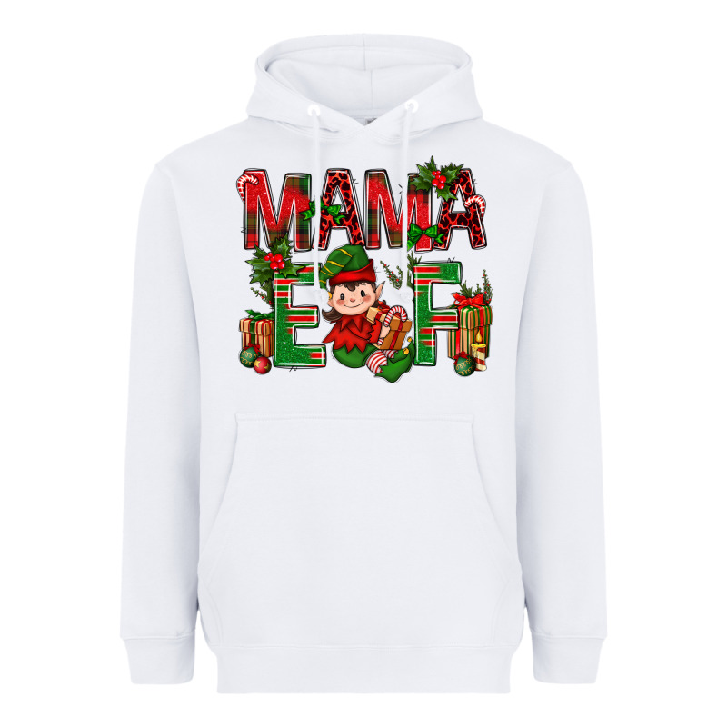 Mama Elf With Gift Christmas Heavyweight Hoodie by NancyCooperArtShop | Teevron