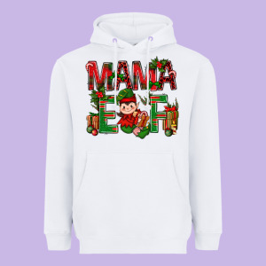 Mama Elf With Gift Christmas Heavyweight Hoodie Designed By Nancycooperartshop