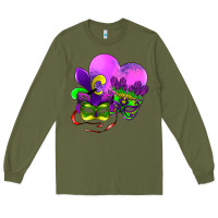 Army Green mardi gras heart and mask Long Sleeve Tee - AdoDesignShop
