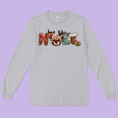 Noel With Sock And Reindeer Long Sleeve Tee Designed By Adodesignshop