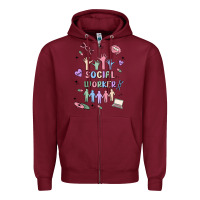 Burgundy social worker Zipper Hoodie - MaliasSmallBusiness