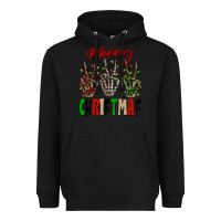 Black Merry Christmas skeleton hands Heavyweight Hoodie - NancyCooperArtShop