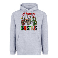 Heather Grey Merry Christmas skeleton hands Heavyweight Hoodie - NancyCooperArtShop