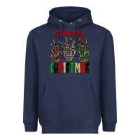 Navy Merry Christmas skeleton hands Heavyweight Hoodie - NancyCooperArtShop