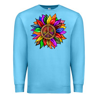 Ocean Blue Pride LGBTQ+ Sunflower With Peace Premium Sweatshirt - BundleAndBundleShop