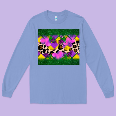Mardi Gras Leopard And Heart Long Sleeve Tee Designed By Adodesignshop