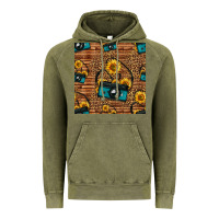 Vintage Olive western sunflowers camera seamless pattern Vintage Hoodie - HRA Design Shop