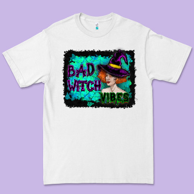 Premium Tee Halloween Bad Witch Vibes Watercolor