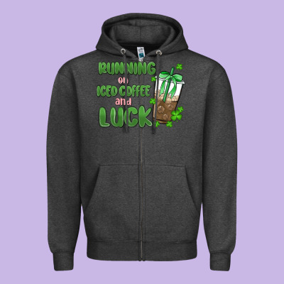 Iced Coffee And Luck Zipper Hoodie Designed By Maliassmallbusiness
