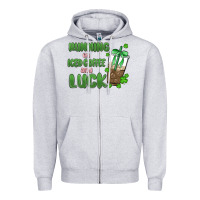 Heather Grey iced coffee and luck Zipper Hoodie - MaliasSmallBusiness