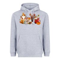 Heather Grey Fall Gnome Coffee Cups Heavyweight Hoodie - MaliasSmallBusiness