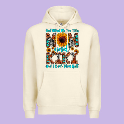 God Gifted Me Two Titles Mom And Kiki And I Rock T Premium Hoodie Designed By Jahusdesignshop