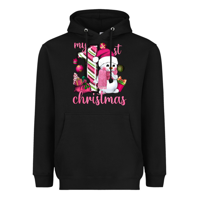 My 1st. Pink Christmas With Cute Snowman Heavyweight Hoodie by NancyCooperArtShop | Teevron
